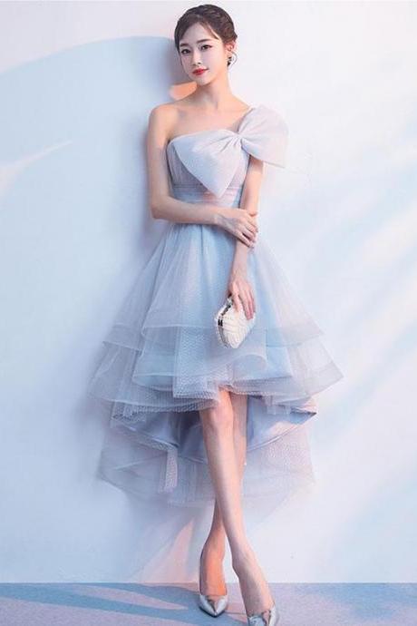 Gray Tulle High Low Prom Dress, Gray Homecoming Dress,pl4460