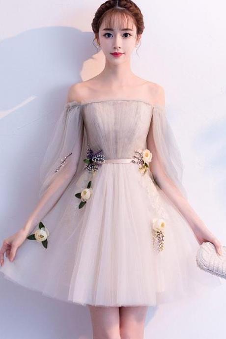 Light Champagne Tulle Short Prom Dress, Tulle Homecoming Dress,pl4486