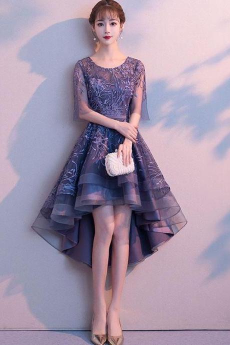 Purple Tulle Lace Short Prom Dress, Purple Evening Dress,pl4493