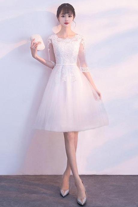 White Tulle Lace Short Prom Dress, White Tulle Homecoming Dress,pl4494