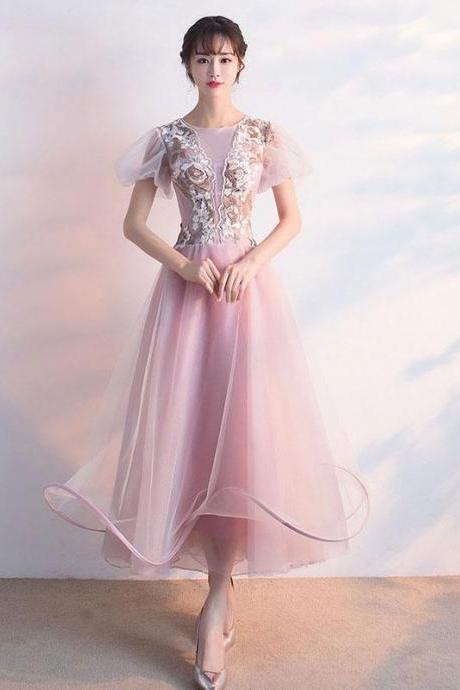 Pink Tulle Lace Prom Dress, Pink Tulle Evening Dress,pl4495