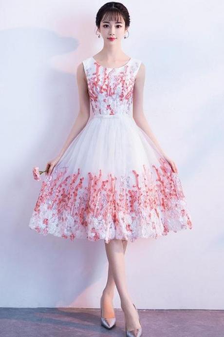 Pink Round Neck Lace Tulle Short Prom Dress, Pink Homecoming Dress,pl4511