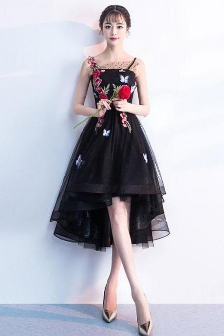 Cute Black Tulle Lace Applique Short Prom Dress, Black Homecoming Dress,pl4515
