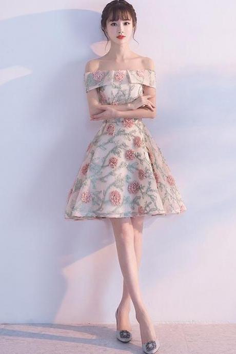 Cute Lace Applique Short Prom Dress, Lace Homecoming Dress,pl4519