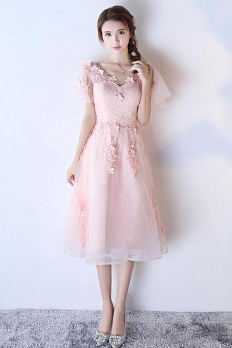 Cute V Neck Lace Short Prom Dress, Evening Dress,pl4526