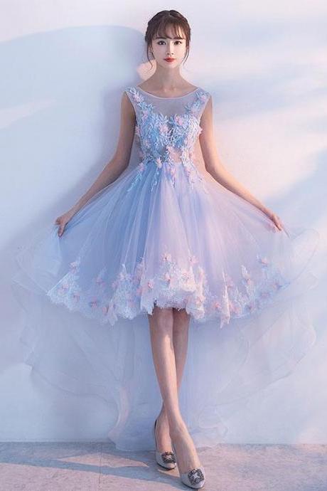 Light Blue Lace High Low Prom Dress, Homecoming Dress,pl4528