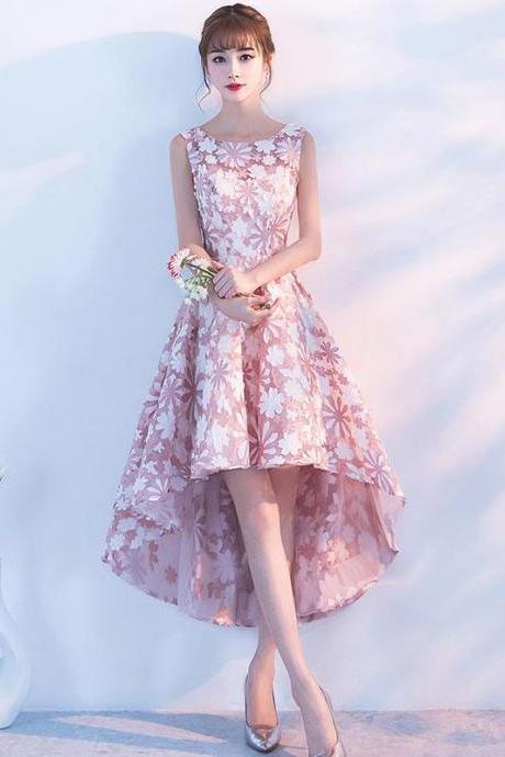 Pink High Low Short Prom Dress, Champagne Evening Dress,pl4538