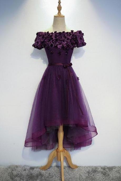Cute Purple High Low Prom Dress, Purple Evening Dress,pl4549