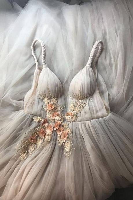 Blush Wedding Dress, Sexy Wedding Gown ,pl4573