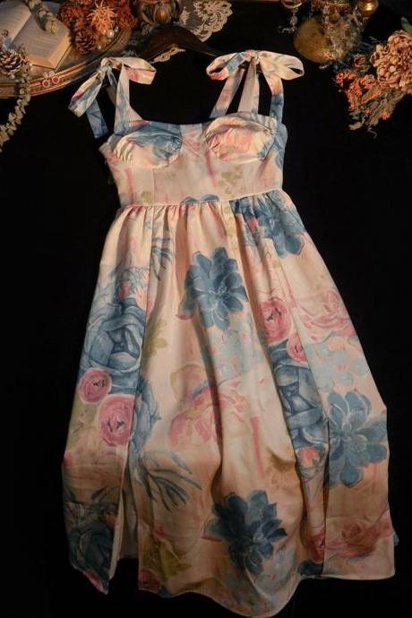 Floral Bustier Dress-fairy Dress For Women-spring Dress-women Casual Dress-cottage Core Dress-milk Maid Dress-french Vintage Dress,pl4613