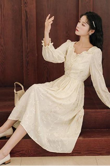 Retro Embroidery Dress-spring Wedding Guest Dress-women Midi Dress-cute Kawaii Dress-fairy Dresses-princess Core Dress-formal Dresses,pl4626