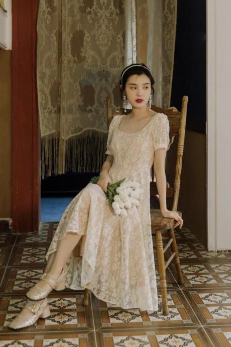 Vintage Wedding Dress-victorian Style Dress-retro Fairy Dress-summer Wedding Guest Dress-french Style Dress-women Lace Dresses-romance