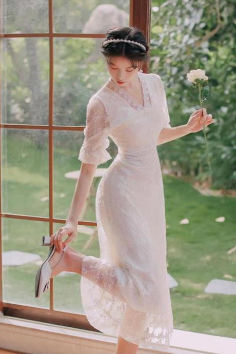 Casual Wedding Dress-bridesmaids Dress-summer Fairy Dress-wedding Guest Dress-vintage Lace Dress-victorian Style Dress-princess Core Dress,pl4635