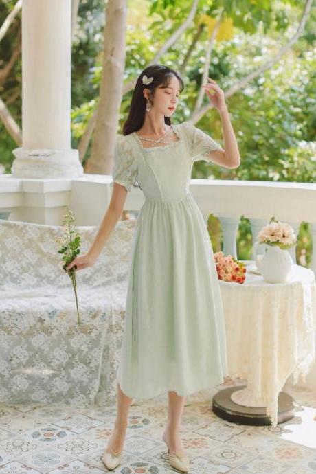 Green Fairy Dress-french Retro Dress-summer Formal Dress-vintage Lolita Dress-retro Dresses For Women-cottage Core Dress-casual Women