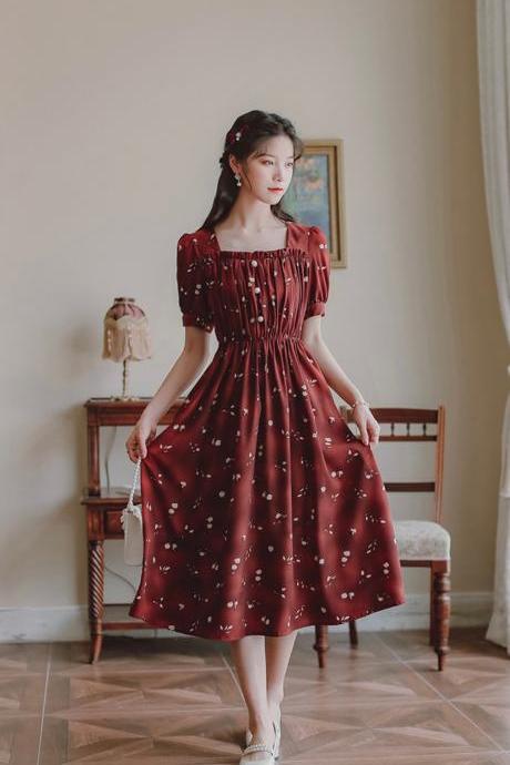 Summer Retro Dress-cottage Core Dress-vintage Prairie Dress-victorian Style Dress-floral Print Dress,pl4693