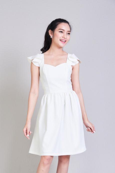 White Party Dress Vintage Summer Sundress Sweetheart Dress Engagement Wedding Clothing White Prom Dress Ruffle Straps Flare Skirt,pl4714