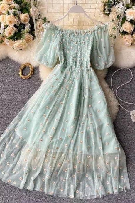 Cottagecore Prom Fairy Romantic Chic Wedding Party French Vintage Retro Women Summer Dress, Photo Shoot Dress, Female Daisy Embroidery