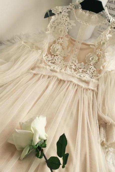 Cottagecore Prom Fairy Romantic Chic Wedding Party French Vintage Retro Women Summer Maxi Dress, Photo Shoot Dress, Female Laced Long