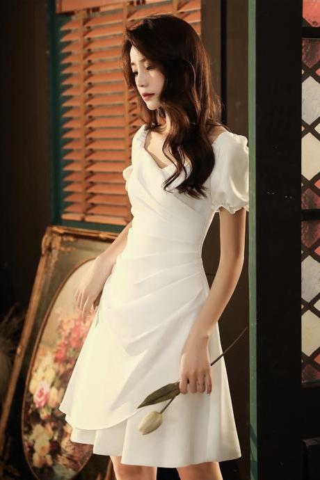 White Dress,short Sleeve Homecoming Dress,custom Made,pl4747