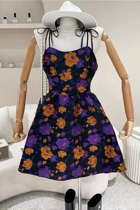 Vintage Floral Halter Dress, , Princess Sweet Bouffant Dress,pl4753