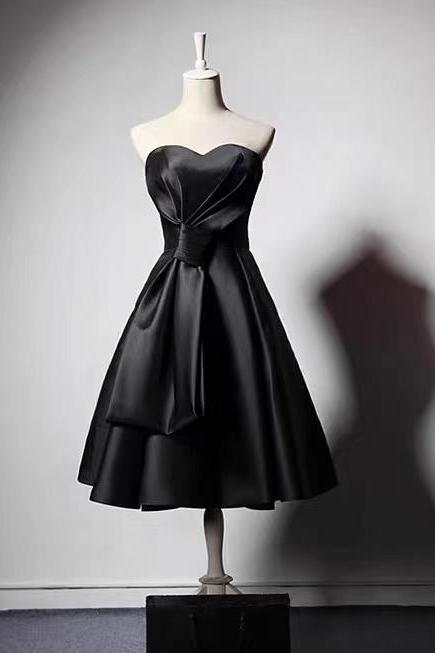 Satin dress, Hepburn style little black dress, party dress sister dress, evening dress short,Custom made,PL4754