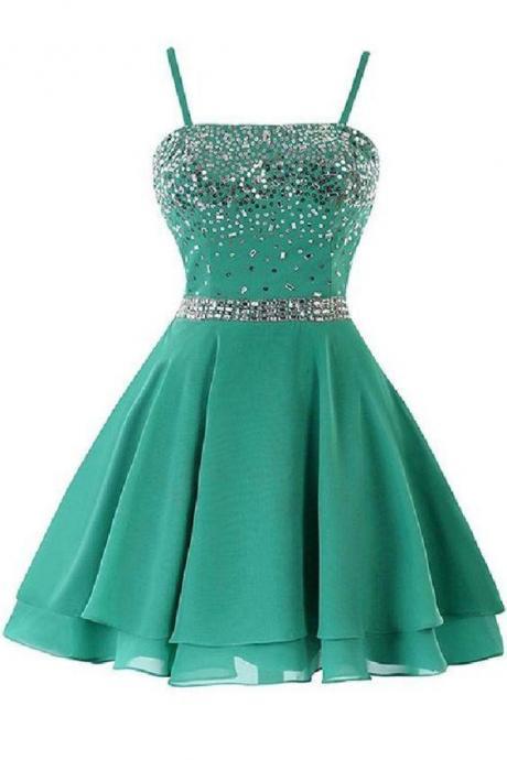Homecoming Dresses A Line Spaghetti Straps With Beads Chiffon,pl4761