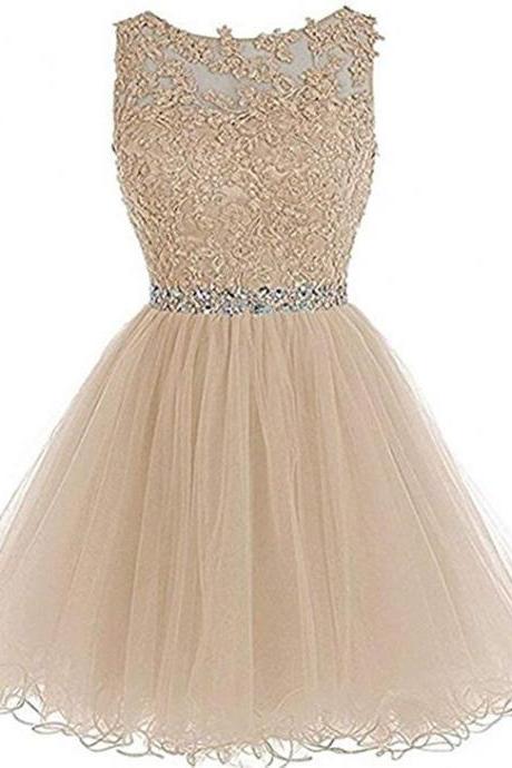 Homecoming Dresses A Line Scoop Tulle Prom Dresses Lace Beaded Cocktail Dress,pl4762