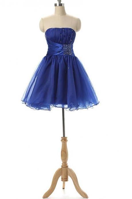 Short Graduation / Homecoming Club Party Dresses 2016 Strapless Pleats Beaded Royal Blue Teens Formal Occasion Dress ,pl4763
