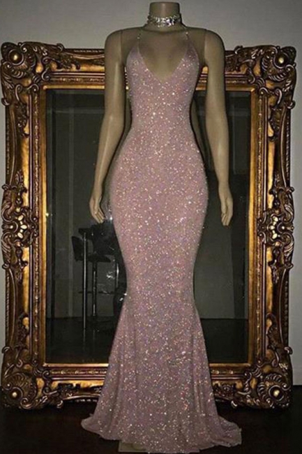 Stunning Sequins Mermaid Prom Dresses | Shiny Spaghettis Straps Evening Gowns,pl4851