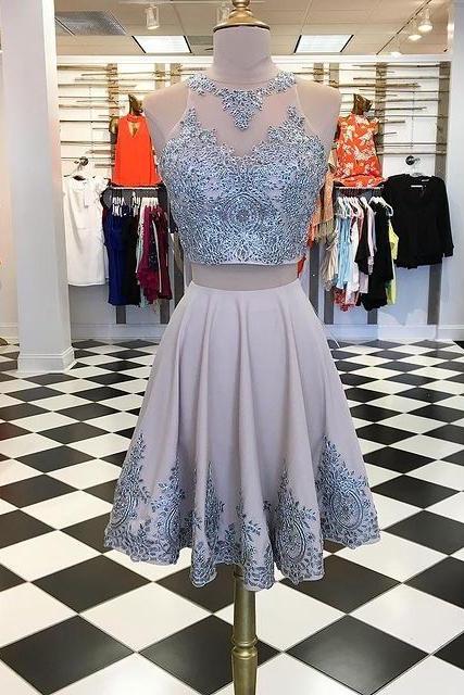 Two Pieces Short Prom Dresses With Appliques And Beading,homecoming Dress,dance Dresses,pl4892