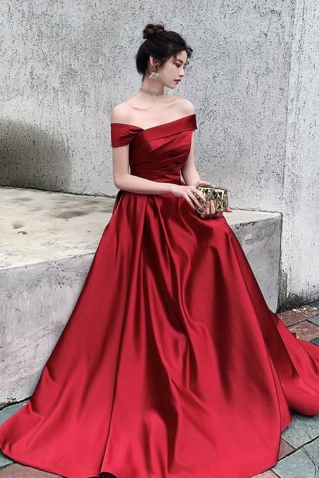 Red Satin Off Shoulder Fashionable Long Prom Dress, Style Party Dress,pl4926