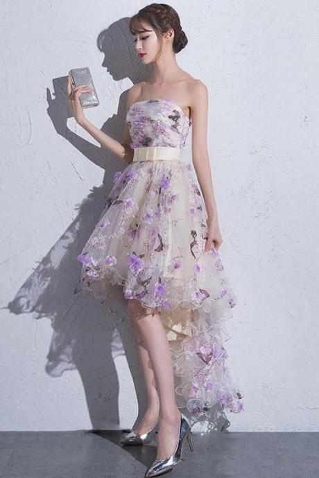 Beautiful High Low Flowers Tulle Homecoming Dress, Fashionable Short Party Dress,pl4929