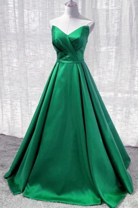 Green Satin A-line Floor Length Long Evening Dress Party Dress, Green Long Prom Dress,pl4933