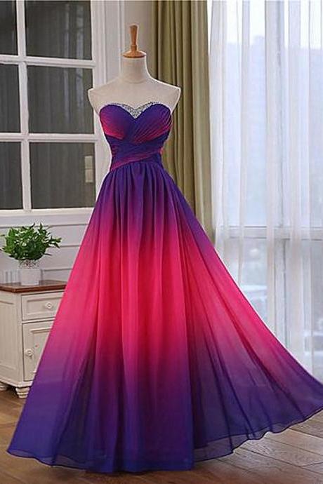 Pretty Gradient Sweetheart Beaded Long Party Dress, Pink And Purple Evening Dress,pl4943