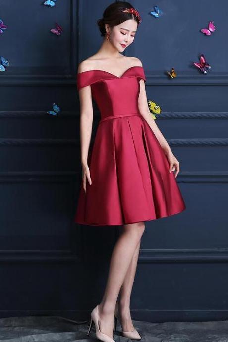 Lovely Satin Off Shoulder Homecoming Dress, Knee Length Party Dress,pl4955