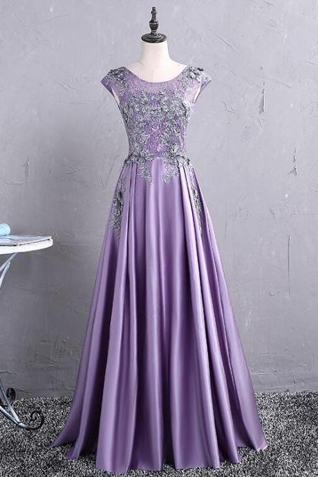 Fashionable Long Satin Purple Prom Dress, A-line Evening Gown,pl4958