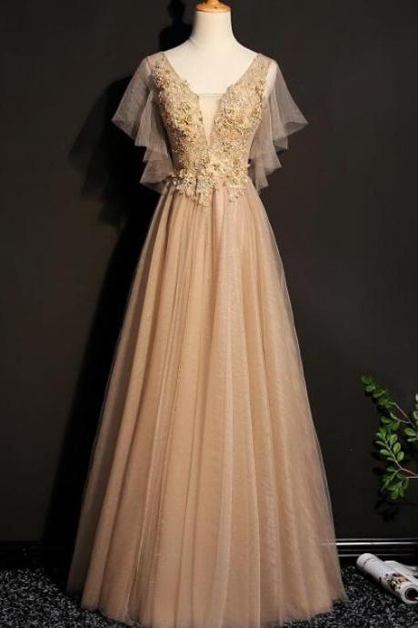 Champagne Tulle Long Bridesmaid Dress, Long Formal Gown 2022,pl4962
