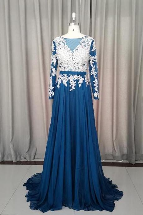 Beautiful Chiffon Long Sleeves Party Dress With Lace Applique, Prom Dress 2022,pl4979