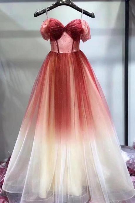 Beautiful Gradient Long Tulle Sweetheart Party Dress, Lovely Formal Dress,pl4980