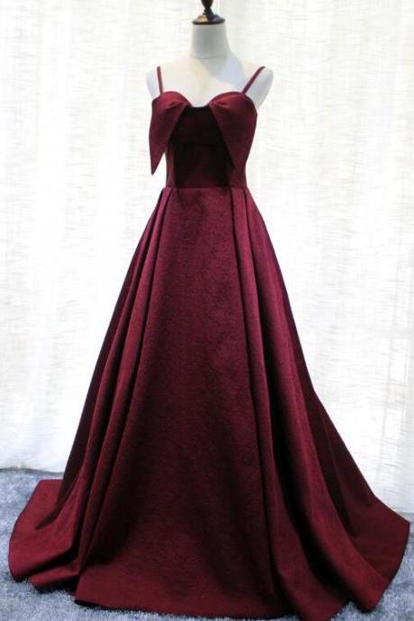 Beautiful Satin Wine Red Straps Long Party Gown, Handmade Formal Dress,pl4991