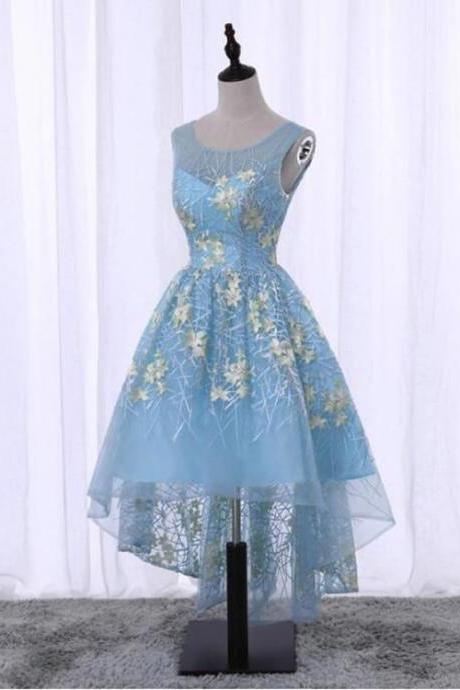 Light Blue High Low Floral Party Dresses, Lovely Formal Dresses, Cute Party Dress,pl4501