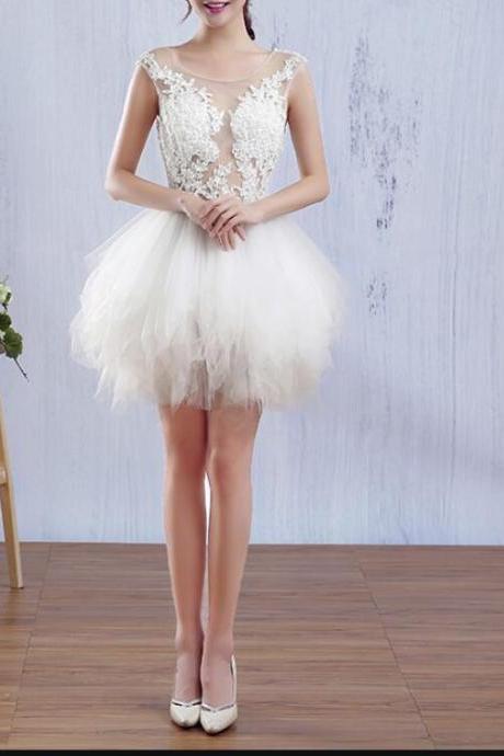 Charming White Mini Tulle And Lace Homecoming Dresses, White Formal Dresses, Lovely Party Dresses ,pl4507