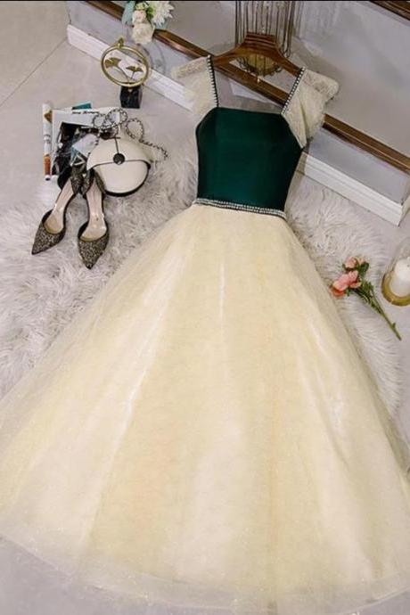 Champagne Tulle And Lace Pearls Party Dresses, Short Prom Dress Homecoming Dresses,pl4511