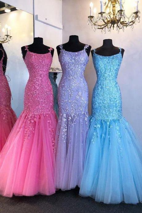 Mermaid Tulle Long Prom Dress With Appliques And Beading,pageant Dance Dresses,graduation School Party Gown,pl4518