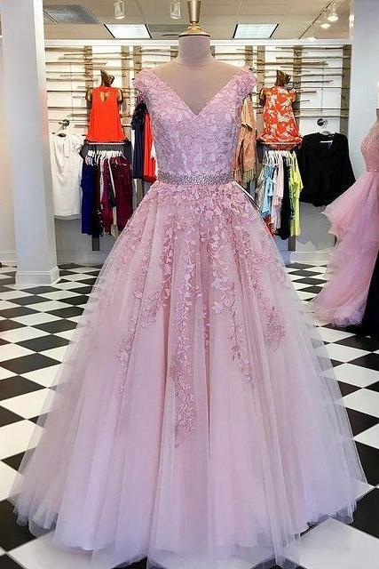 Tulle Long Prom Dresses With Appliques And Beading,formal Dress,dance Dresses,pl4524