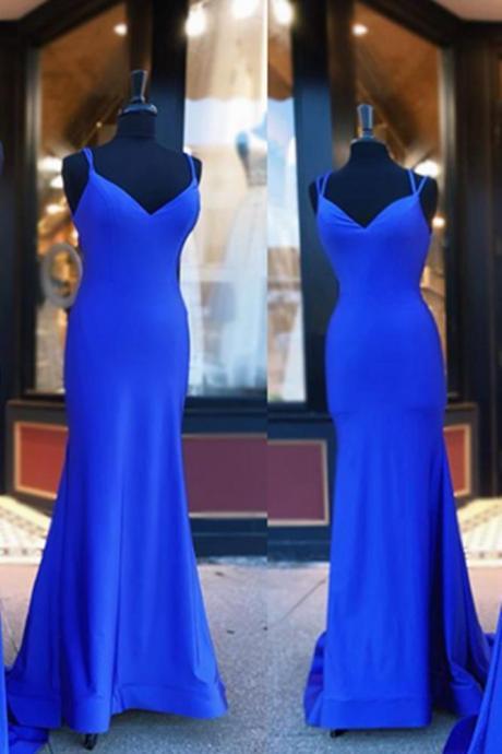 Royal Blue Mermaid Long Prom Dresses Simple Popular Formal Dresses,,PL4536
