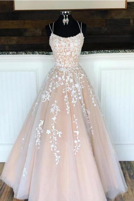 Style Champagne Prom Dress With Straps, Prom Dresses, Pageant Dress, Evening Dress, Ball Dance Dresses, Graduation School Party Gown,pl4551