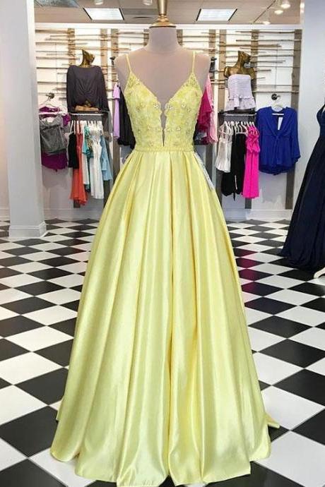 Yellow Prom Dress Long, Prom Dresses, Pageant Dress, Evening Dress, Ball Dance Dresses, Graduation School Party Gown,pl4552