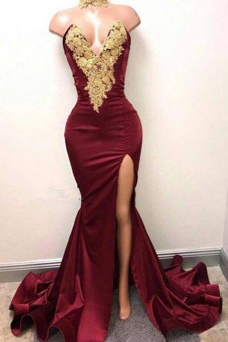 Mermaid Prom Dress with Slit, Special Occasion Dress, Evening Dress, Dance Dresses, Graduation School Party Gown,PL4557