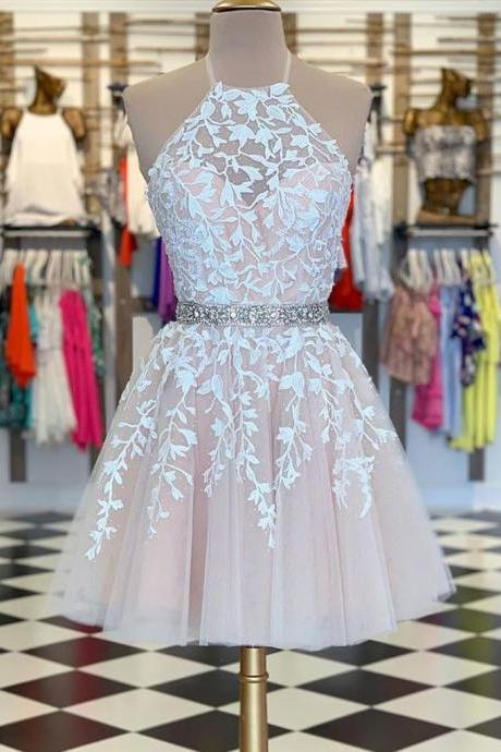 Lace Homecoming Dress Halter Neckline, Short Prom Dress, Formal Dress, Evening Dress, Dance Dresses, Graduation School Party Gown,pl4559